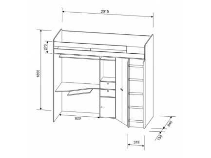 Кровать-чердак со столом и шкафом Астра-1, спальное место 195х80 см
